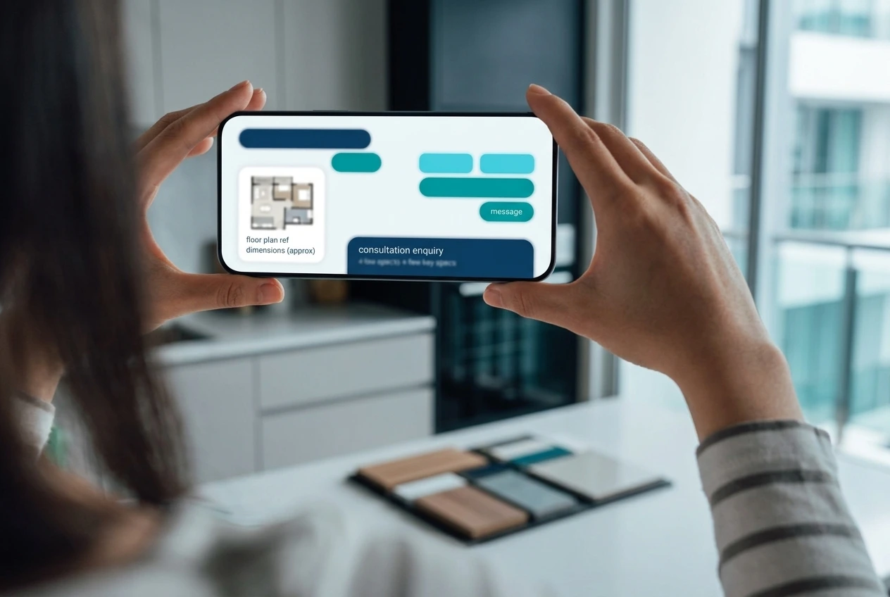 WhatsApp enquiry reply for interior designer Imbitix Consulting